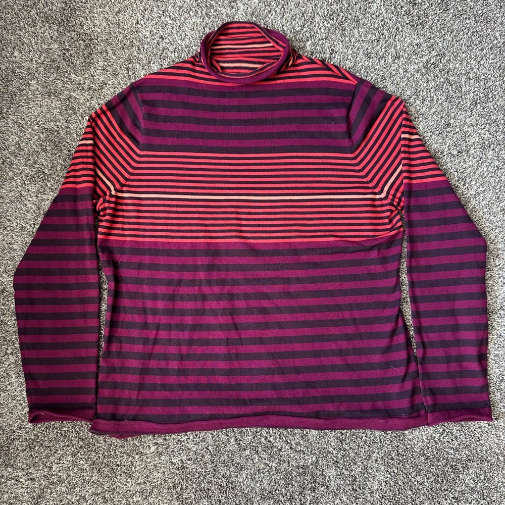 Duluth Trading Co Turtleneck XXL Purple Red Striped Coolmax Long Sleeve Top